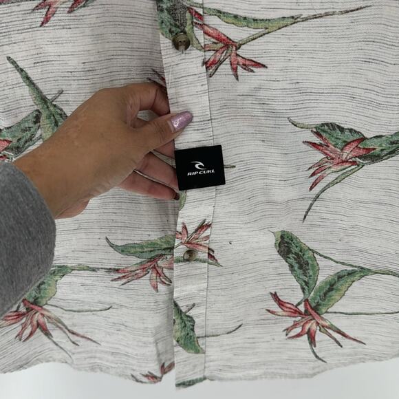 Rip Curl short sleeve button down tropical print cotton beach summer size L - Picture 7 of 9